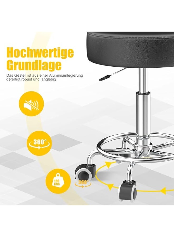 Height-Adjustable Rolling Swivel Stool with Footrest and PU Leather Seat, Multipurpose Work Stool for Salons, Offices, and Clinics - Image 2